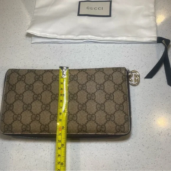 Gucci Brown Monogram Zip Wallet - Picture 7 of 14